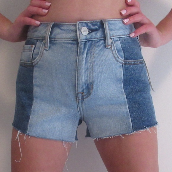 multi colored jean shorts